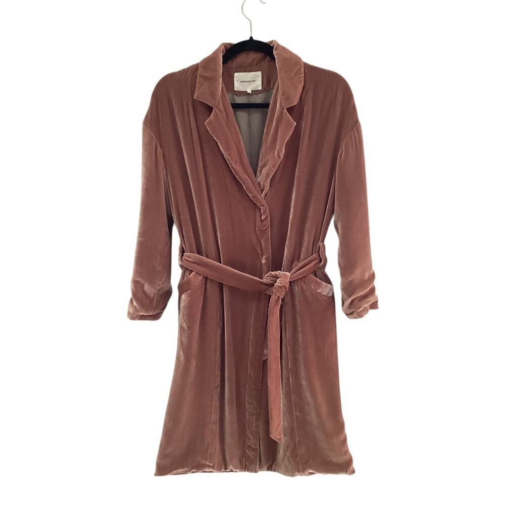 Emerson Fry Studio Coat In Blush Velvet Size 2 Belted Pockets Silk Blend Velvet - Picture 4 of 14